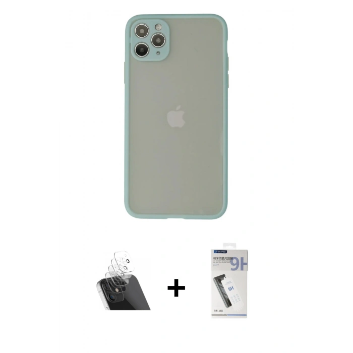 MARSİLYAN™- iPhone 12 Pro Kılıf Ahenk Çizgi Serisi - Şeffaf Uv Polymer Nano Ekran Koruyucu + Kamera Lens Koruma Cam - SF