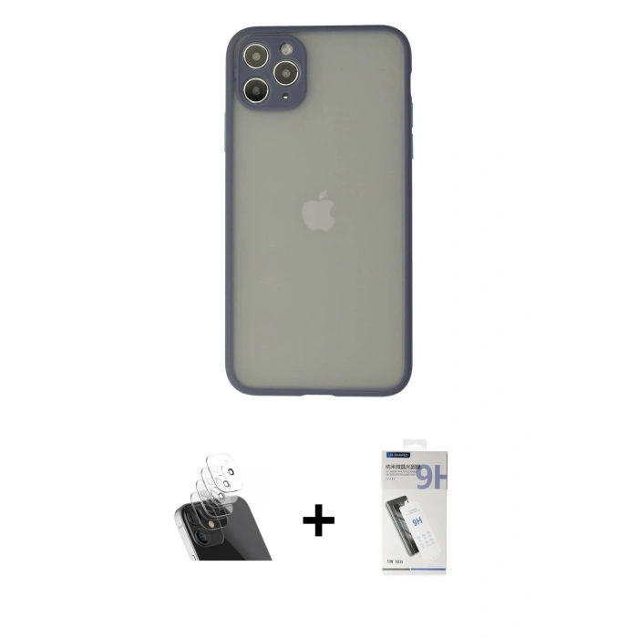 MARSİLYAN™- iPhone 12 Pro Kılıf Ahenk Çizgi Serisi - Şeffaf Uv Polymer Nano Ekran Koruyucu + Kamera Lens Koruma Cam - SF