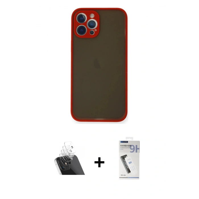 MARSİLYAN™- iPhone 12 Pro Kılıf Ahenk Çizgi Serisi - Şeffaf Uv Polymer Nano Ekran Koruyucu + Kamera Lens Koruma Cam - SF