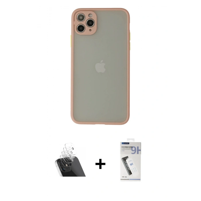 MARSİLYAN™- iPhone 12 Pro Kılıf Ahenk Çizgi Serisi - Şeffaf Uv Polymer Nano Ekran Koruyucu + Kamera Lens Koruma Cam - SF