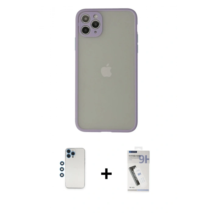 MARSİLYAN™- iPhone 12 Pro Kılıf Ahenk Çizgi Serisi - Şeffaf Uv Polymer Nano Ekran Koruyucu + Shine Kamera Lens - MI