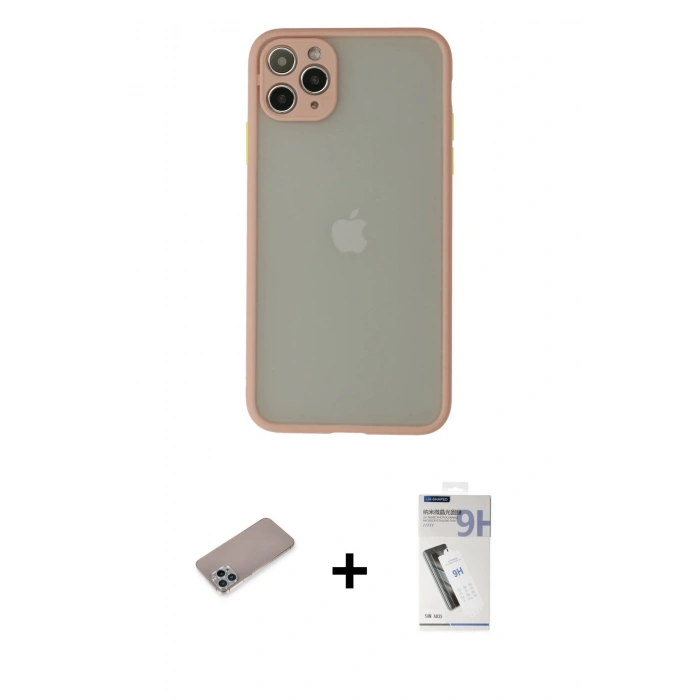 MARSİLYAN™- iPhone 12 Pro Kılıf Ahenk Çizgi Serisi - Şeffaf Uv Polymer Nano Ekran Koruyucu + Shine Kamera Lens Koruma Cam - SABE