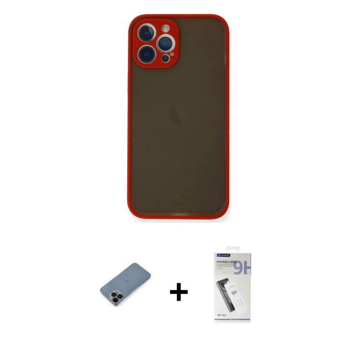 MARSİLYAN™- iPhone 12 Pro Kılıf Ahenk Çizgi Serisi - Şeffaf Uv Polymer Nano Ekran Koruyucu + Shine Kamera Lens Koruma Cam - SH