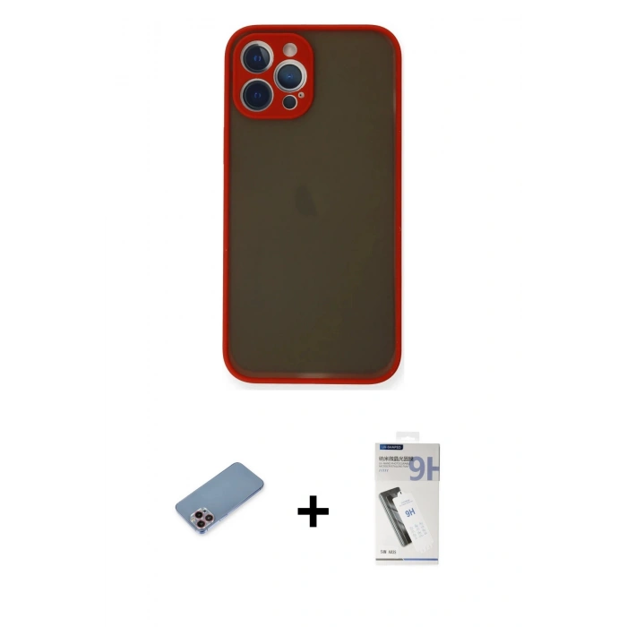 MARSİLYAN™- iPhone 12 Pro Kılıf Ahenk Çizgi Serisi - Şeffaf Uv Polymer Nano Ekran Koruyucu + Shine Kamera Lens Koruma Cam - PE