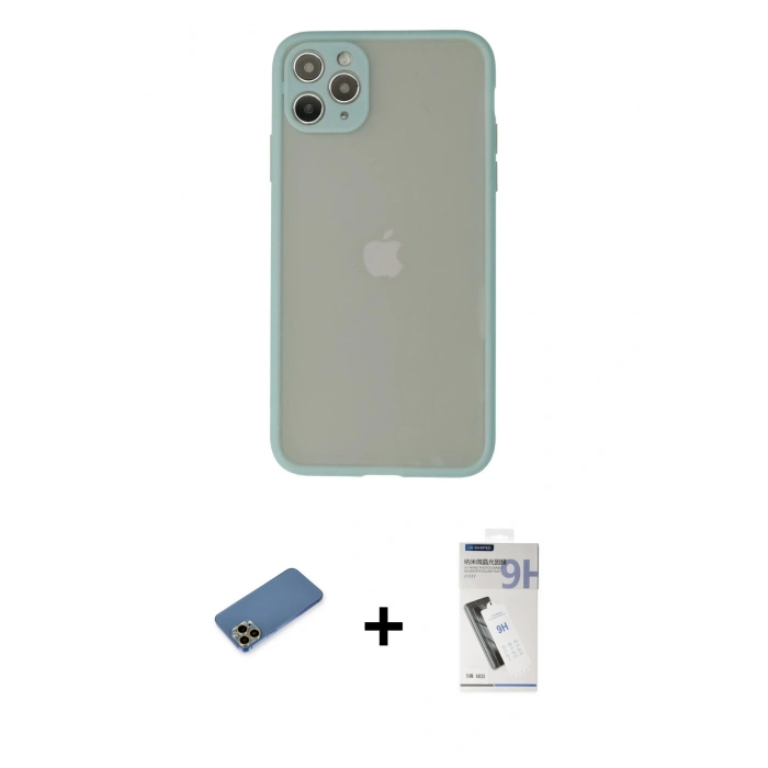 MARSİLYAN™- iPhone 12 Pro Kılıf Ahenk Çizgi Serisi - Şeffaf Uv Polymer Nano Ekran Koruyucu + Shine Kamera Lens Koruma Cam - GD