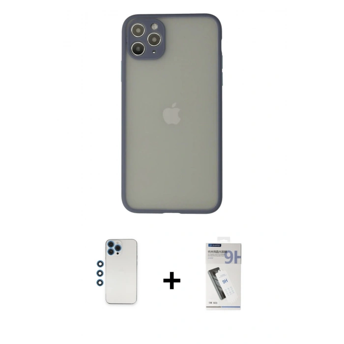 MARSİLYAN™- iPhone 12 Pro Kılıf Ahenk Çizgi Serisi - Şeffaf Uv Polymer Nano Ekran Koruyucu + Shine Kamera Lens - MI