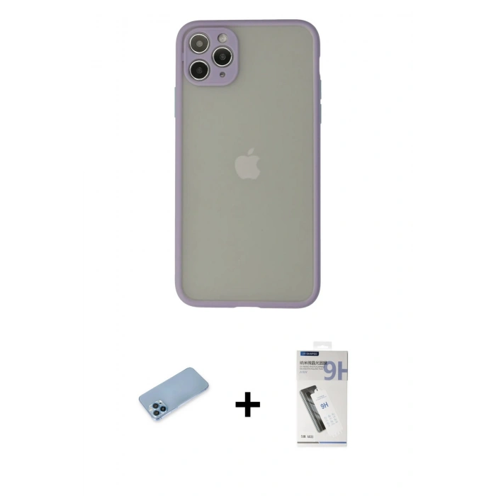 MARSİLYAN™- iPhone 12 Pro Kılıf Ahenk Çizgi Serisi - Şeffaf Uv Polymer Nano Ekran Koruyucu + Shine Kamera Lens Koruma Cam - MI