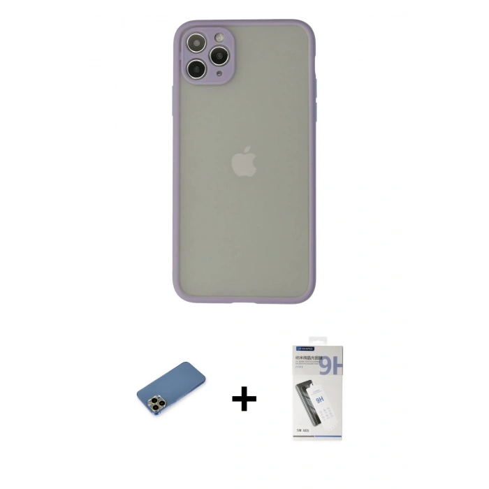 MARSİLYAN™- iPhone 12 Pro Kılıf Ahenk Çizgi Serisi - Şeffaf Uv Polymer Nano Ekran Koruyucu + Shine Kamera Lens Koruma Cam - GD