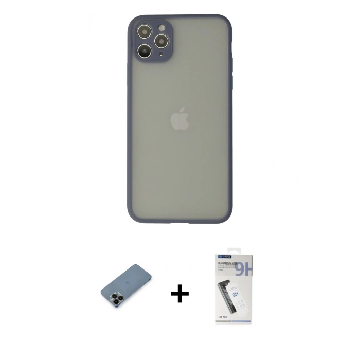 MARSİLYAN™- iPhone 12 Pro Kılıf Ahenk Çizgi Serisi - Şeffaf Uv Polymer Nano Ekran Koruyucu + Shine Kamera Lens Koruma Cam - SH