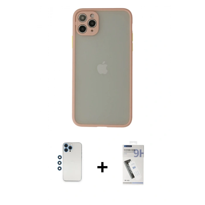 MARSİLYAN™- iPhone 12 Pro Kılıf Ahenk Çizgi Serisi - Şeffaf Uv Polymer Nano Ekran Koruyucu + Shine Kamera Lens - MI