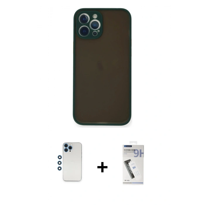 MARSİLYAN™- iPhone 12 Pro Kılıf Ahenk Çizgi Serisi - Şeffaf Uv Polymer Nano Ekran Koruyucu + Shine Kamera Lens - MI
