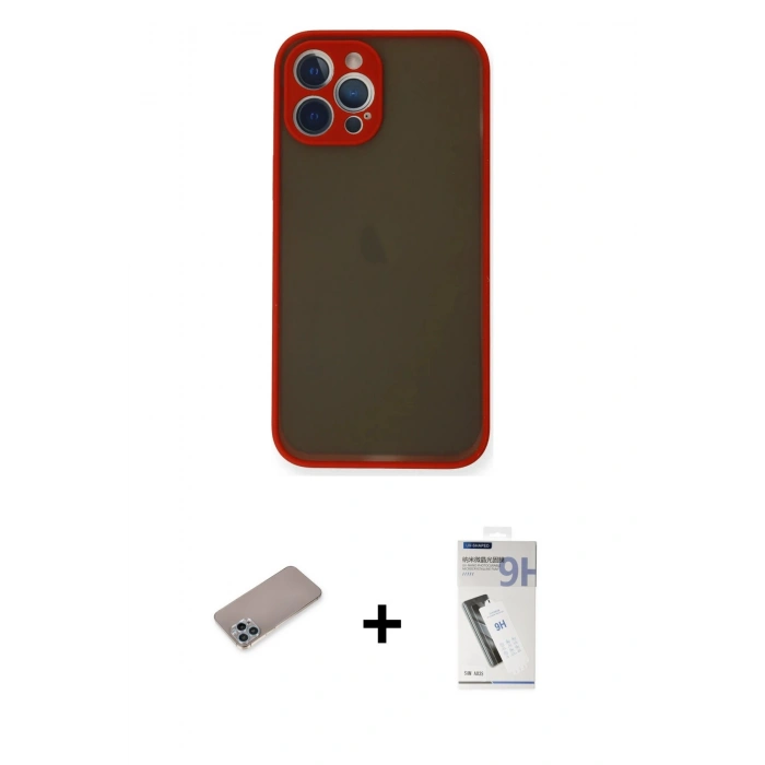 MARSİLYAN™- iPhone 12 Pro Kılıf Ahenk Çizgi Serisi - Şeffaf Uv Polymer Nano Ekran Koruyucu + Shine Kamera Lens Koruma Cam - SABE