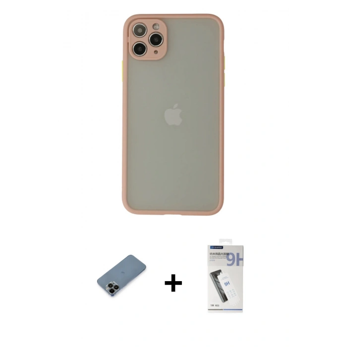 MARSİLYAN™- iPhone 12 Pro Kılıf Ahenk Çizgi Serisi - Şeffaf Uv Polymer Nano Ekran Koruyucu + Shine Kamera Lens Koruma Cam - SH