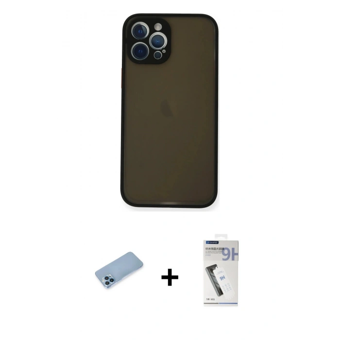 MARSİLYAN™- iPhone 12 Pro Kılıf Ahenk Çizgi Serisi - Şeffaf Uv Polymer Nano Ekran Koruyucu + Shine Kamera Lens Koruma Cam - MI