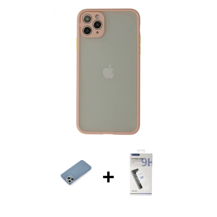 MARSİLYAN™- iPhone 12 Pro Kılıf Ahenk Çizgi Serisi - Şeffaf Uv Polymer Nano Ekran Koruyucu + Shine Kamera Lens Koruma Cam - GS