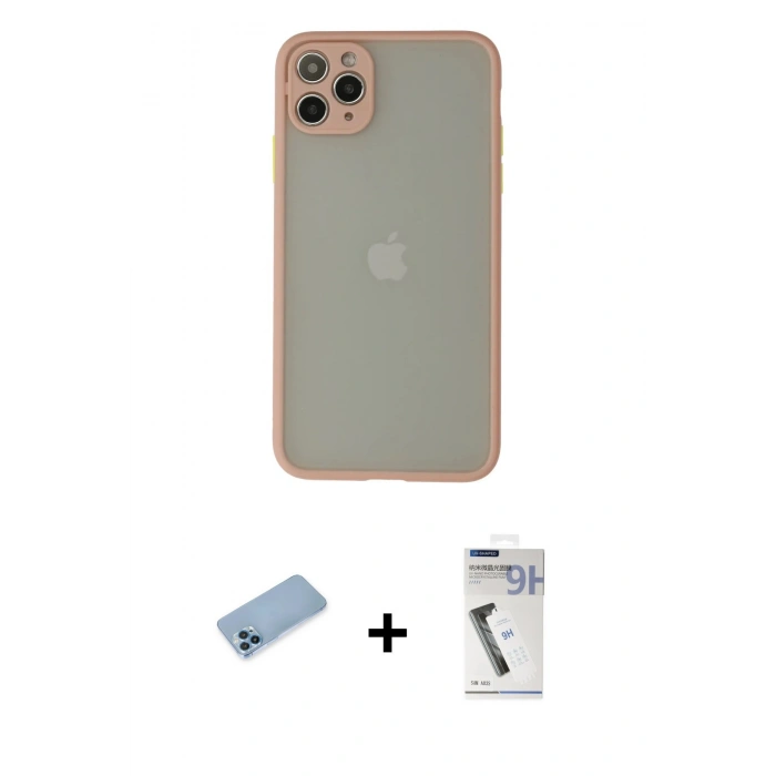 MARSİLYAN™- iPhone 12 Pro Kılıf Ahenk Çizgi Serisi - Şeffaf Uv Polymer Nano Ekran Koruyucu + Shine Kamera Lens Koruma Cam - MI
