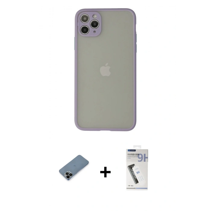 MARSİLYAN™- iPhone 12 Pro Kılıf Ahenk Çizgi Serisi - Şeffaf Uv Polymer Nano Ekran Koruyucu + Shine Kamera Lens Koruma Cam - SH