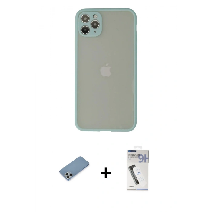 MARSİLYAN™- iPhone 12 Pro Kılıf Ahenk Çizgi Serisi - Şeffaf Uv Polymer Nano Ekran Koruyucu + Shine Kamera Lens Koruma Cam - GS