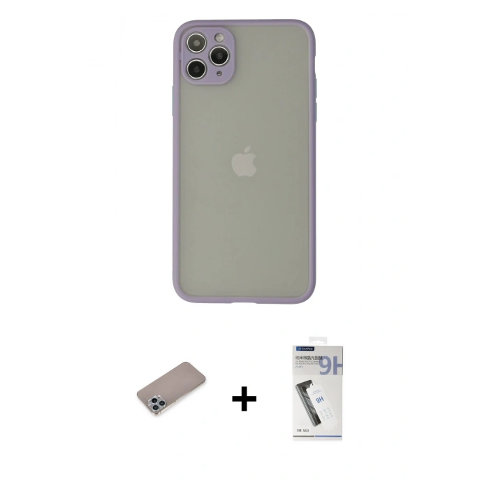 MARSİLYAN™- iPhone 12 Pro Kılıf Ahenk Çizgi Serisi - Şeffaf Uv Polymer Nano Ekran Koruyucu + Shine Kamera Lens Koruma Cam - SABE