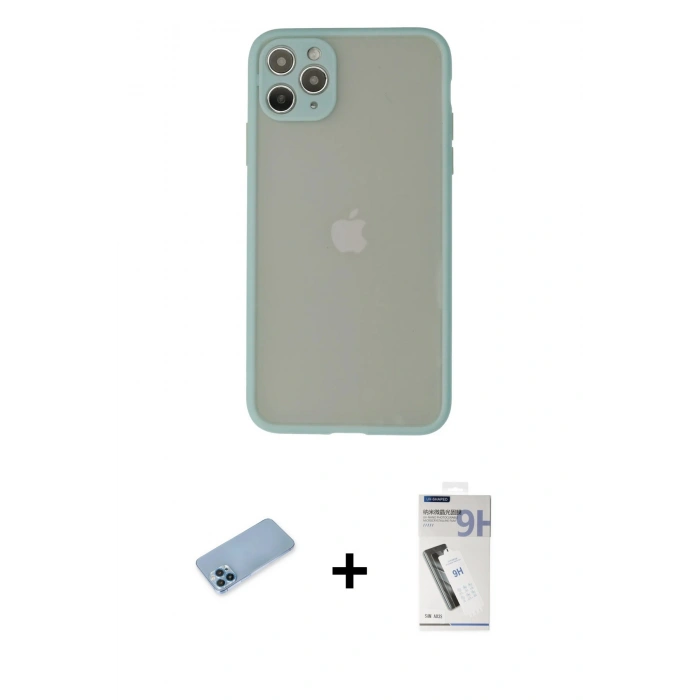 MARSİLYAN™- iPhone 12 Pro Kılıf Ahenk Çizgi Serisi - Şeffaf Uv Polymer Nano Ekran Koruyucu + Shine Kamera Lens Koruma Cam - MI