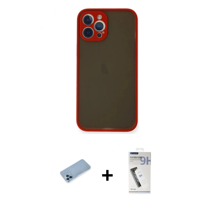 MARSİLYAN™- iPhone 12 Pro Kılıf Ahenk Çizgi Serisi - Şeffaf Uv Polymer Nano Ekran Koruyucu + Shine Kamera Lens Koruma Cam - MI