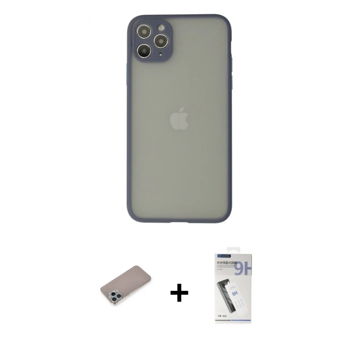 MARSİLYAN™- iPhone 12 Pro Kılıf Ahenk Çizgi Serisi - Şeffaf Uv Polymer Nano Ekran Koruyucu + Shine Kamera Lens Koruma Cam - SABE