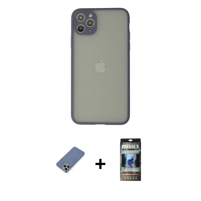 MARSİLYAN™- iPhone 12 Pro Kılıf Ahenk Çizgi Serisi - Siyah 34D Hayalet Izgaralı Cam + Metal Kamera Lens Koruma Cam - AKYL