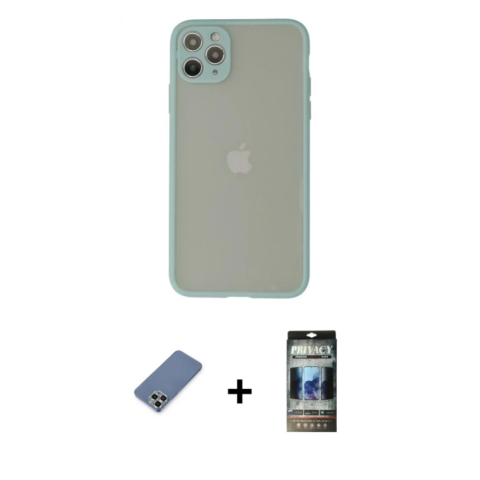 MARSİLYAN™- iPhone 12 Pro Kılıf Ahenk Çizgi Serisi - Siyah 34D Hayalet Izgaralı Cam + Metal Kamera Lens Koruma Cam - AKYL