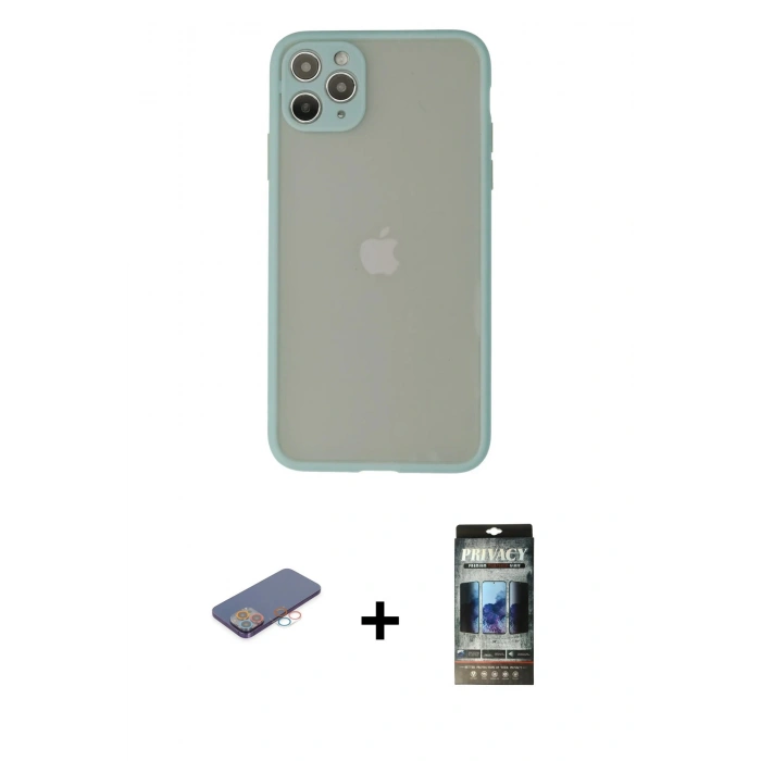 MARSİLYAN™- iPhone 12 Pro Kılıf Ahenk Çizgi Serisi - Siyah 34D Hayalet Izgaralı Cam + Renkli Kamera Lens Koruma Cam - PE