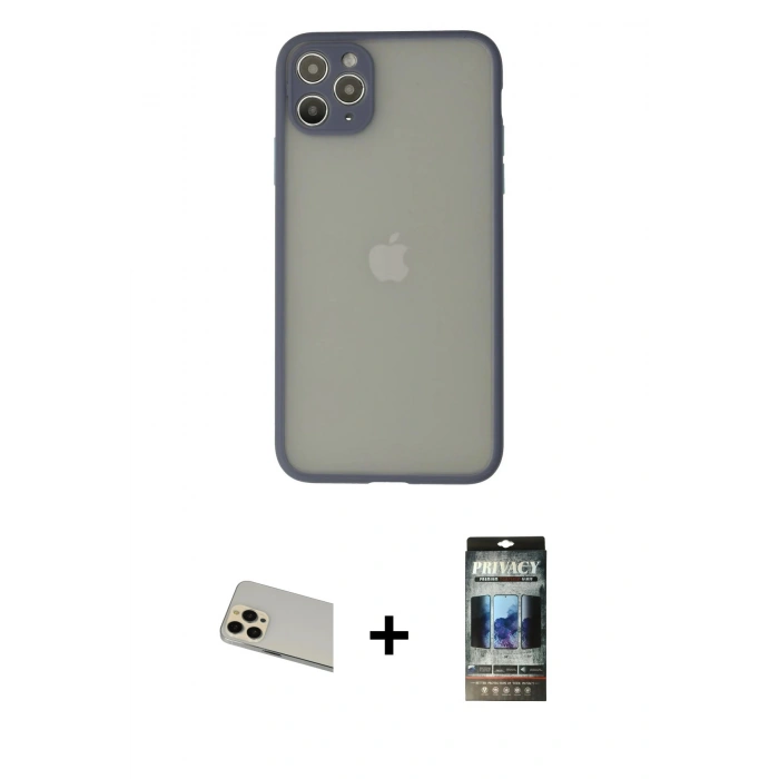 MARSİLYAN™- iPhone 12 Pro Kılıf Ahenk Çizgi Serisi - Siyah 34D Hayalet Izgaralı Cam + Rainbow Kamera Lens Koruma Cam - GD