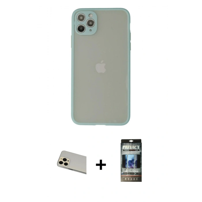MARSİLYAN™- iPhone 12 Pro Kılıf Ahenk Çizgi Serisi - Siyah 34D Hayalet Izgaralı Cam + Rainbow Kamera Lens Koruma Cam - GD