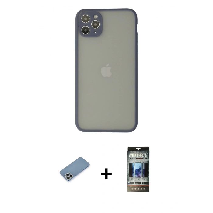 MARSİLYAN™- iPhone 12 Pro Kılıf Ahenk Çizgi Serisi - Siyah 34D Hayalet Izgaralı Cam + Shine Kamera Lens Koruma Cam - GS