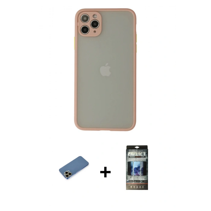 MARSİLYAN™- iPhone 12 Pro Kılıf Ahenk Çizgi Serisi - Siyah 34D Hayalet Izgaralı Cam + Shine Kamera Lens Koruma Cam - GD