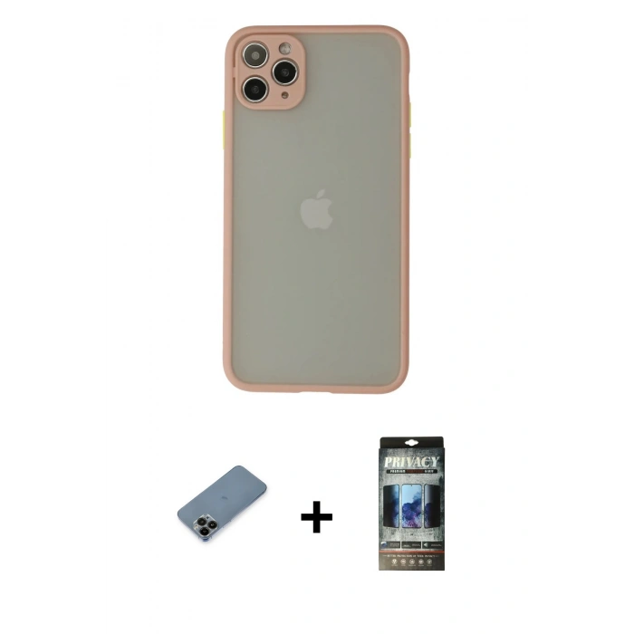 MARSİLYAN™- iPhone 12 Pro Kılıf Ahenk Çizgi Serisi - Siyah 34D Hayalet Izgaralı Cam + Shine Kamera Lens Koruma Cam - SH