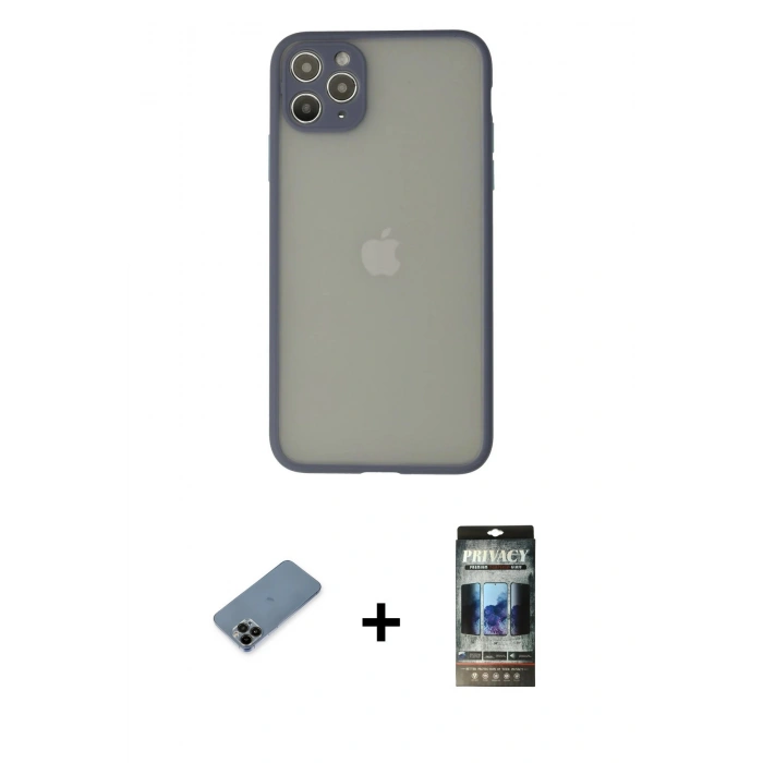 MARSİLYAN™- iPhone 12 Pro Kılıf Ahenk Çizgi Serisi - Siyah 34D Hayalet Izgaralı Cam + Shine Kamera Lens Koruma Cam - SH