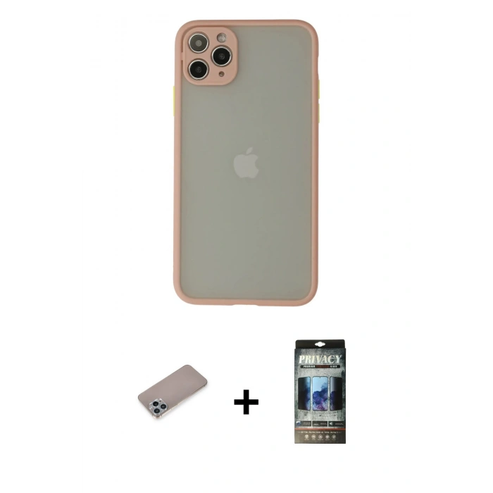 MARSİLYAN™- iPhone 12 Pro Kılıf Ahenk Çizgi Serisi - Siyah 34D Hayalet Izgaralı Cam + Shine Kamera Lens Koruma Cam - SABE