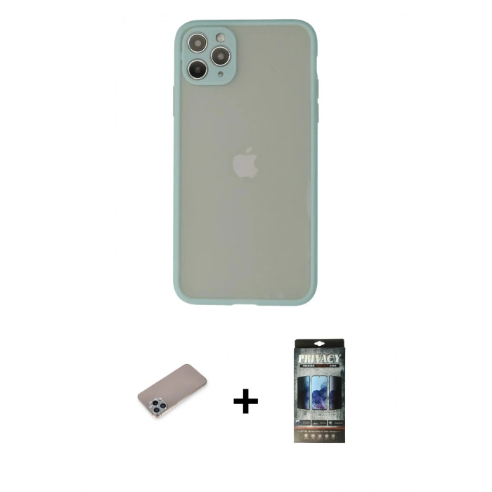 MARSİLYAN™- iPhone 12 Pro Kılıf Ahenk Çizgi Serisi - Siyah 34D Hayalet Izgaralı Cam + Shine Kamera Lens Koruma Cam - SABE