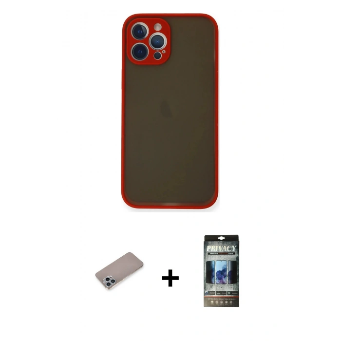 MARSİLYAN™- iPhone 12 Pro Kılıf Ahenk Çizgi Serisi - Siyah 34D Hayalet Izgaralı Cam + Shine Kamera Lens Koruma Cam - SABE