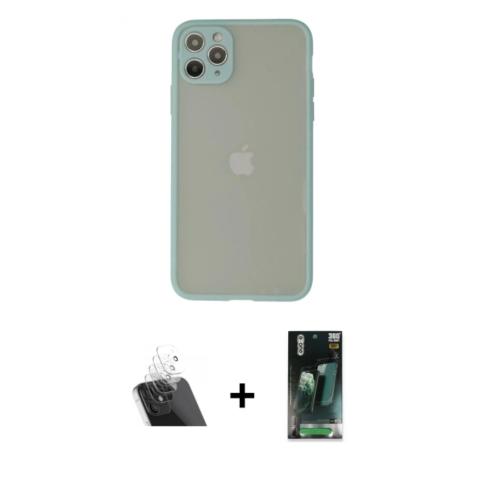 MARSİLYAN™- iPhone 12 Pro Kılıf Ahenk Çizgi Serisi - Siyah 360 Mat Full Body Arka Koruyucu + Kamera Lens Koruma Cam - SF