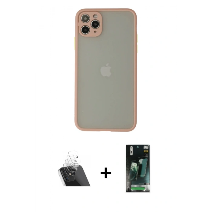 MARSİLYAN™- iPhone 12 Pro Kılıf Ahenk Çizgi Serisi - Siyah 360 Mat Full Body Arka Koruyucu + Kamera Lens Koruma Cam - SF