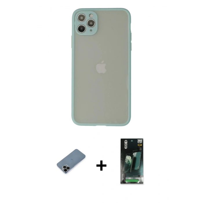 MARSİLYAN™- iPhone 12 Pro Kılıf Ahenk Çizgi Serisi - Siyah 360 Mat Full Body Arka Koruyucu + Shine Kamera Lens Koruma Cam - SH