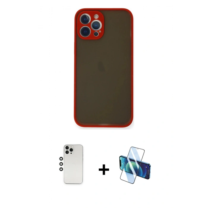 MARSİLYAN™- iPhone 12 Pro Kılıf Ahenk Çizgi Serisi - Siyah 3D Antistatik Cam Ekran Koruyucu + Shine Kamera Lens - GS
