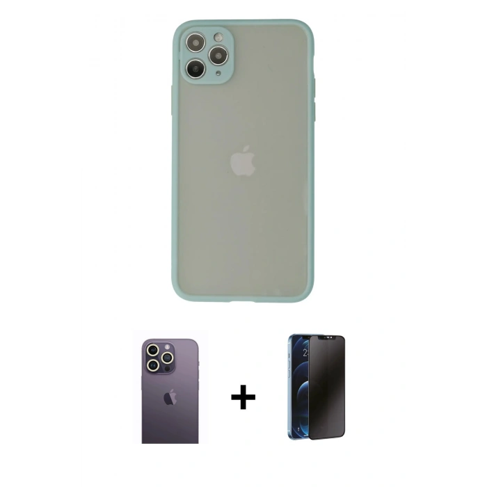 MARSİLYAN™- iPhone 12 Pro Kılıf Ahenk Çizgi Serisi - Siyah 3D Antistatik Hayalet Cam Ekran Koruyucu + Neon Fosforlu Kamera Lens - BZ