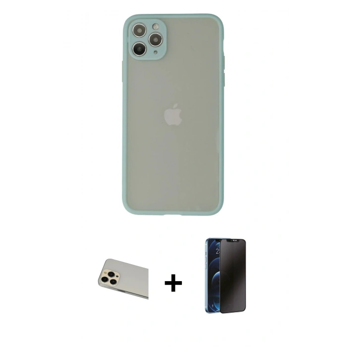 MARSİLYAN™- iPhone 12 Pro Kılıf Ahenk Çizgi Serisi - Siyah 3D Antistatik Hayalet Cam Ekran Koruyucu + Rainbow Kamera Lens Koruma Cam - GD