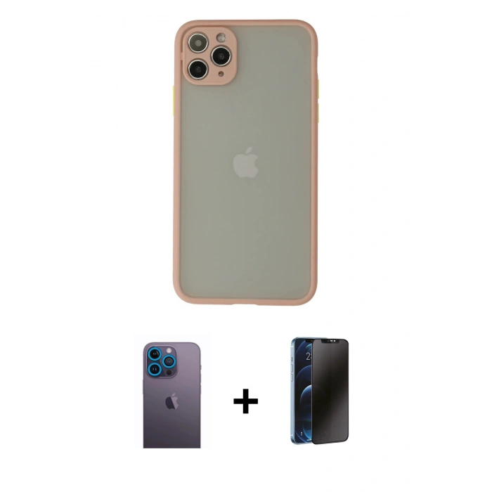 MARSİLYAN™- iPhone 12 Pro Kılıf Ahenk Çizgi Serisi - Siyah 3D Antistatik Hayalet Cam Ekran Koruyucu + Mavi Neon Fosforlu Kamera Lens