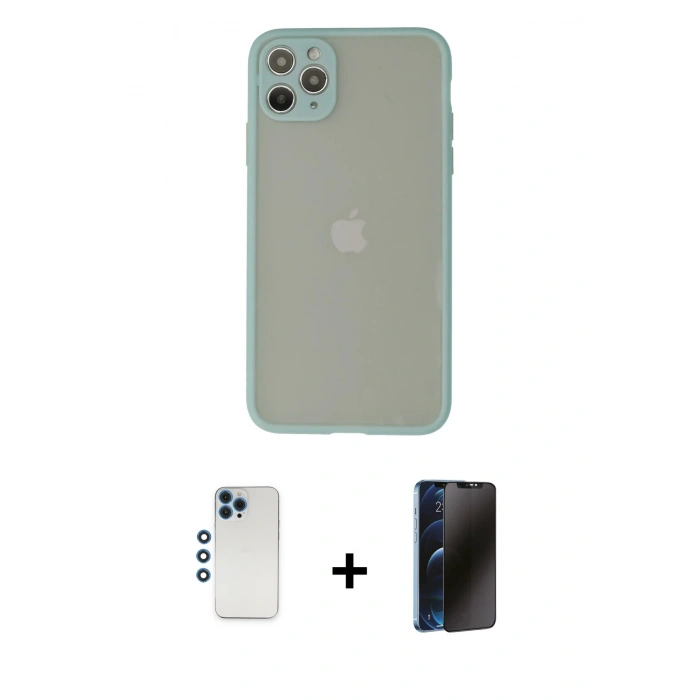 MARSİLYAN™- iPhone 12 Pro Kılıf Ahenk Çizgi Serisi - Siyah 3D Antistatik Hayalet Cam Ekran Koruyucu + Shine Kamera Lens - MI
