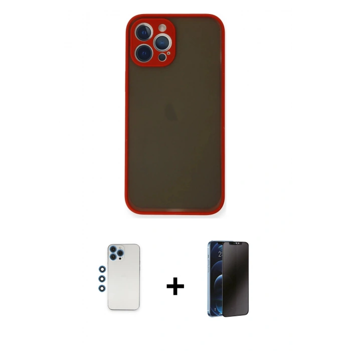 MARSİLYAN™- iPhone 12 Pro Kılıf Ahenk Çizgi Serisi - Siyah 3D Antistatik Hayalet Cam Ekran Koruyucu + Shine Kamera Lens - MI