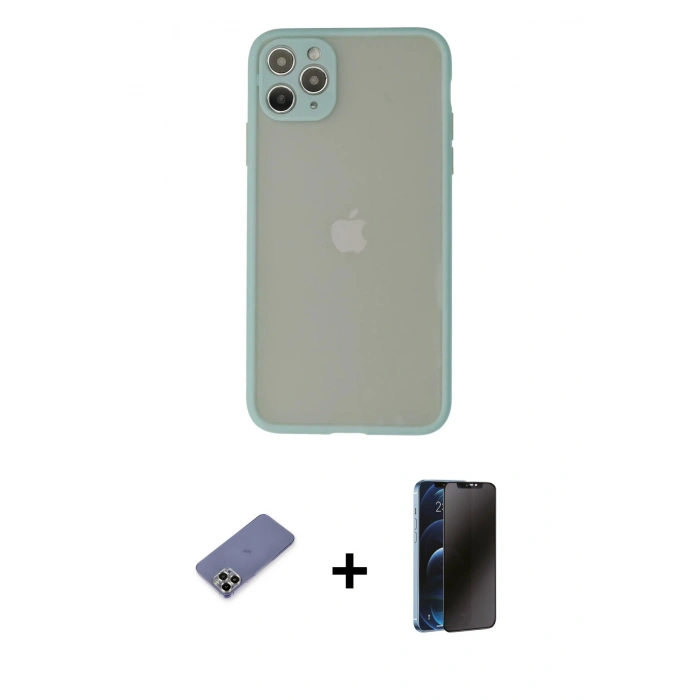 MARSİLYAN™- iPhone 12 Pro Kılıf Ahenk Çizgi Serisi - Siyah 3D Antistatik Hayalet Cam Ekran Koruyucu + Metal Kamera Lens Koruma Cam - GD