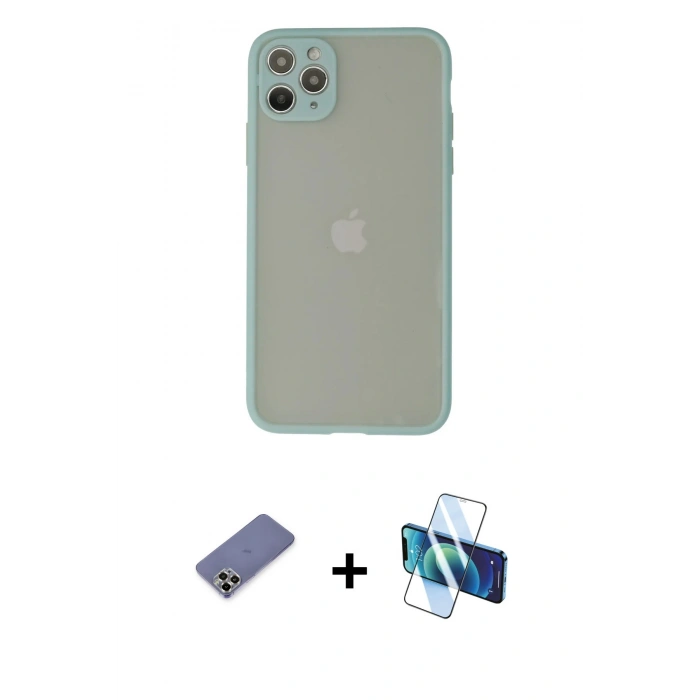 MARSİLYAN™- iPhone 12 Pro Kılıf Ahenk Çizgi Serisi - Siyah 3D Antistatik Seramik Nano Ekran Koruyucu + Metal Kamera Lens Koruma Cam - GD