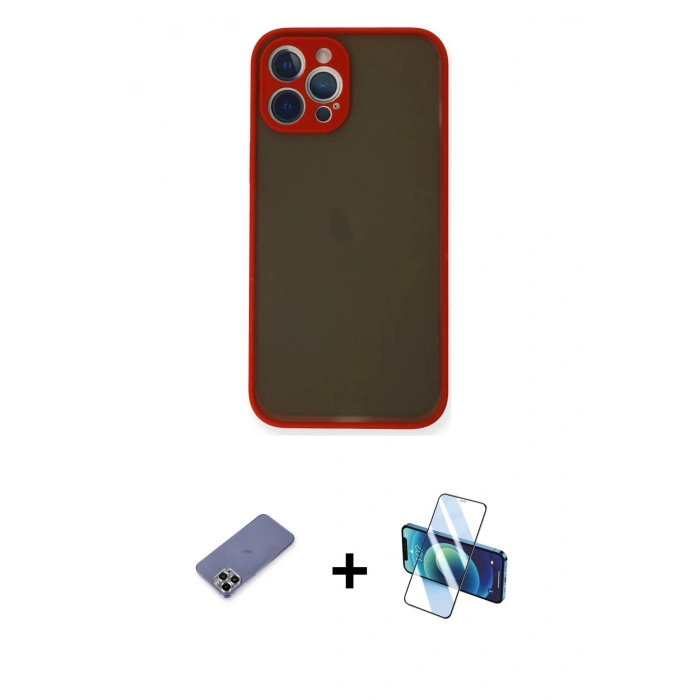 MARSİLYAN™- iPhone 12 Pro Kılıf Ahenk Çizgi Serisi - Siyah 3D Antistatik Seramik Nano Ekran Koruyucu + Metal Kamera Lens Koruma Cam - GD